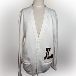 NWT McBriar White Letterman Cardigan Sweater